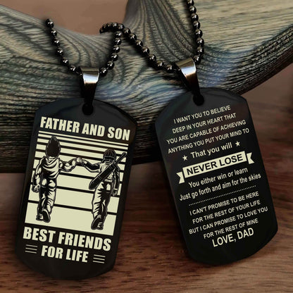 DRB Personalized Double Sided Dog Tag Silver To My Son I Love You - You Will Never Lose You Either Win Or Learn From Dad To Son
