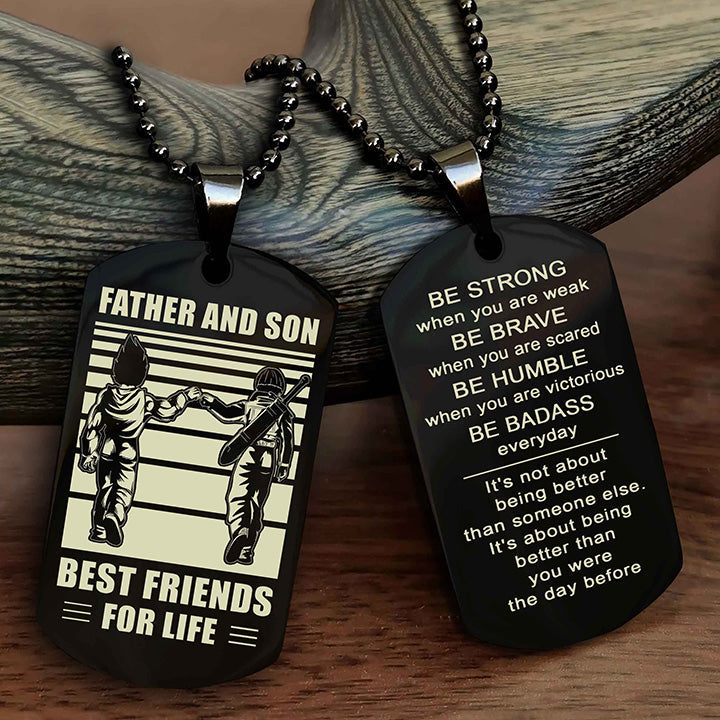 DRB Personalized Double Sided Dog Tag Silver To My Son I Love You - Be Strong When You Are Weak Gift From Dad To Son