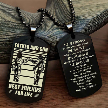 DRB Personalized Double Sided Dog Tag Silver To My Son I Love You - Be Strong When You Are Weak Gift From Dad To Son