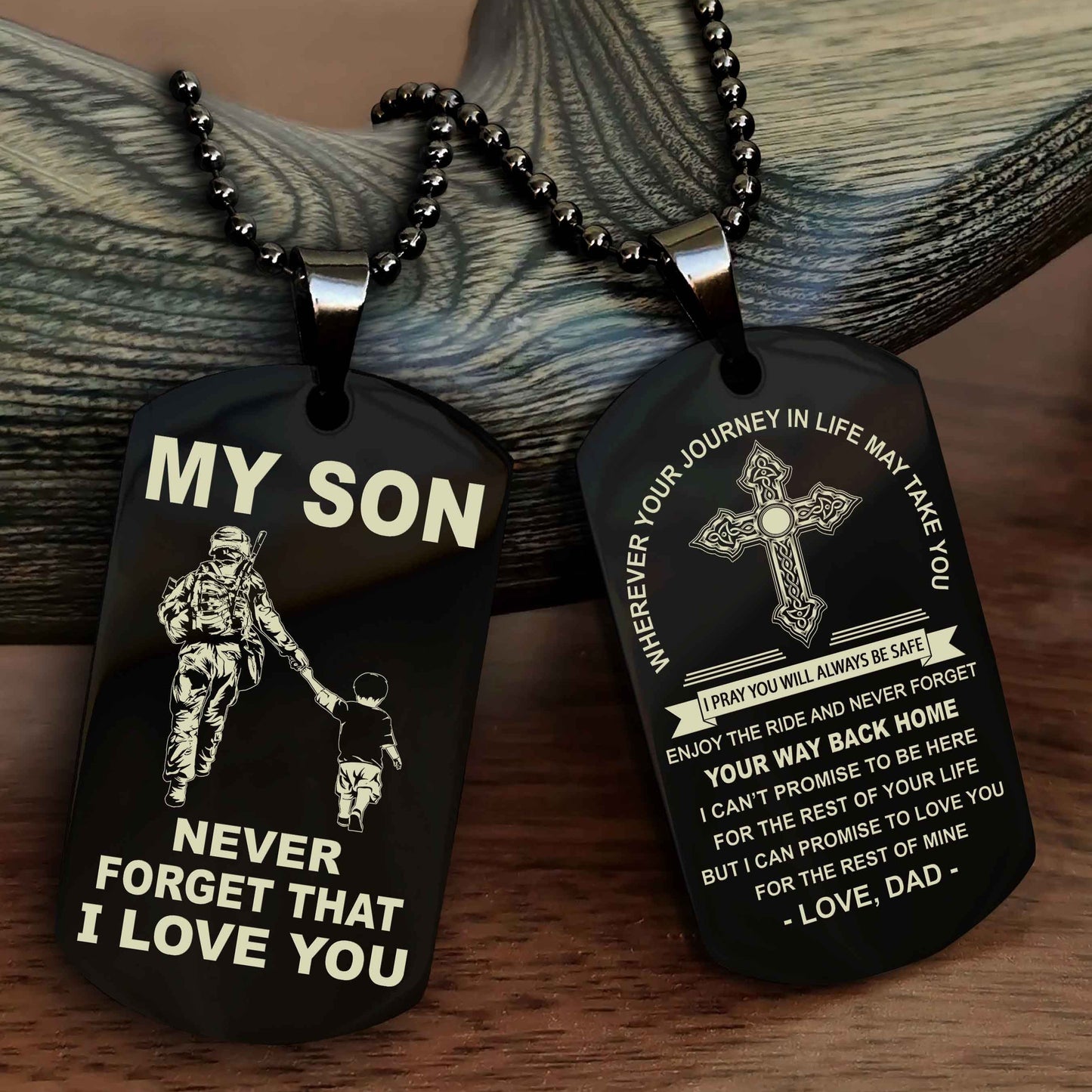 Knight Templar Cross Double Sided Dog Tag To My Son Never Forget That I Love You - Gift For Son Never Forget Your Way Back Home