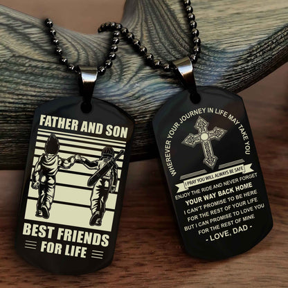 DRB Cross Double Sided Dog Tag Father And Son Best Friend For Life - Gift For Son Never Forget Your Way Back Home