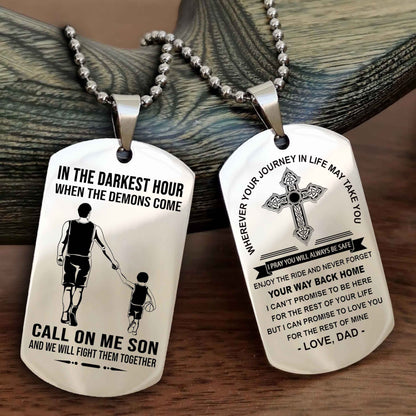 Knight Templar Double Sided Cross Dog Tag Call On Me Son - Gift For Son From Dad Your Way Back Home