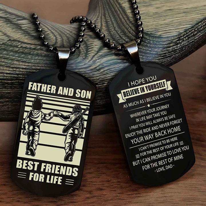 Knight Templar Personalized Double Sided Dog Tag Black To My Son I Love You - Enjoy The Ride And Never Forget Your Way Back Home From