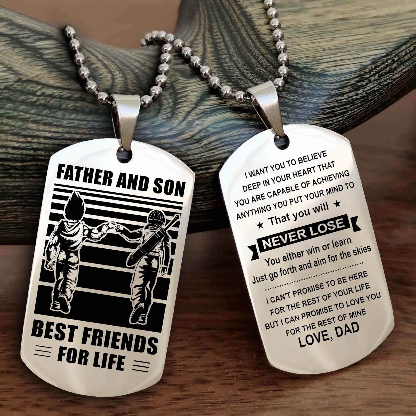 Viking Personalized Double Sided Dog Tag Silver To My Son I Love You - You Will Never Lose You Either Win Or Learn From Dad To Son