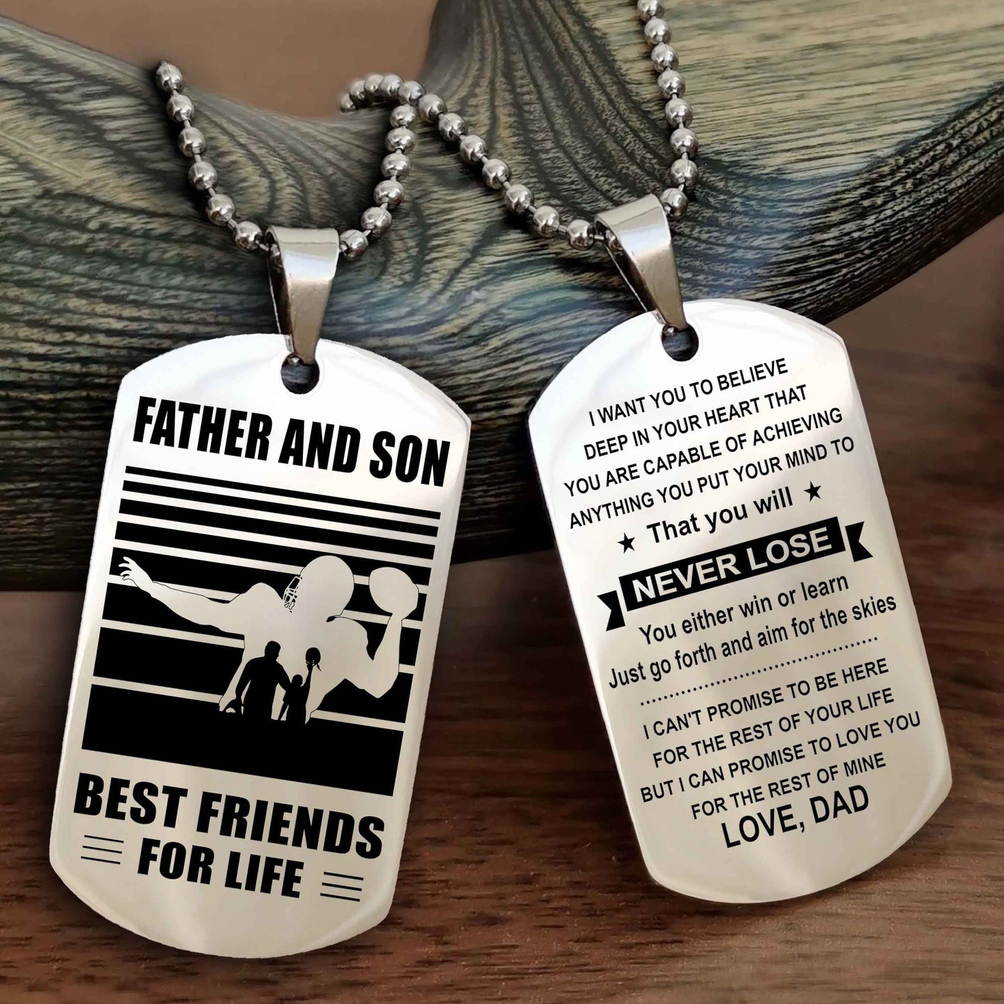 Sport Personalized Double Sided Dog Tag Father And Son Best Friend For Life - You Will Never Lose You Either Win Or Learn