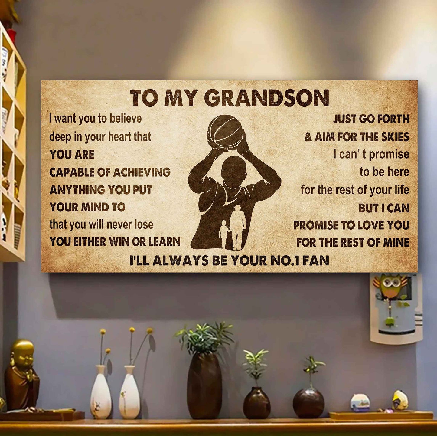 Personalized Sport Poster Canvas I'll Be Your No 1 Fan Grandpa To Grandson - You Will Never Lose You Either Win Or Learn