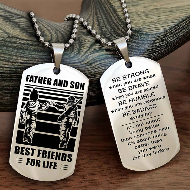 Viking Personalized Double Sided Dog Tag Silver To My Son I Love You - Be Strong When You Are Weak Gift From Dad To Son