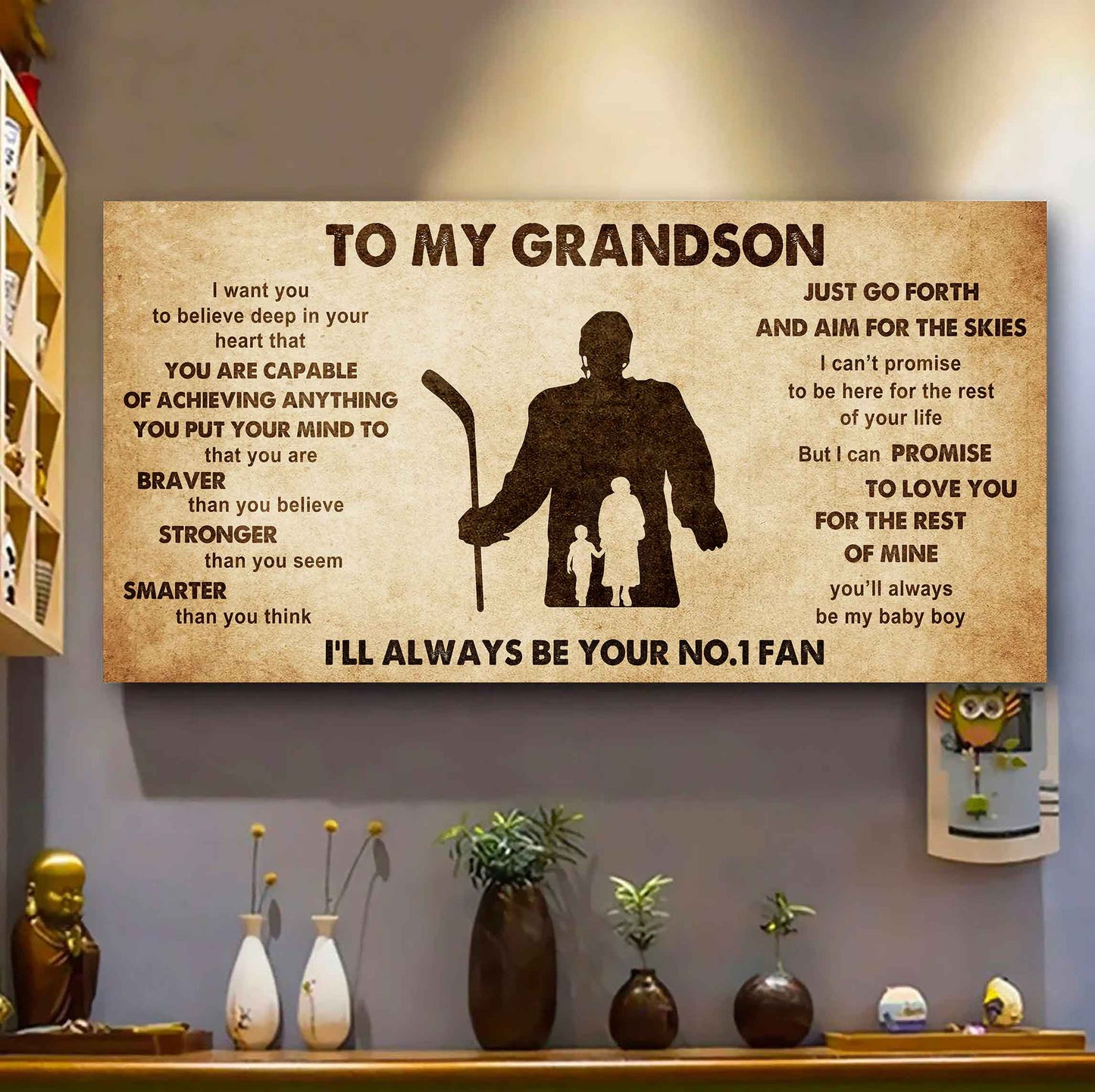Personalized Sport Poster Canvas I'll Be Your No 1 Fan Grandma To Grandson - That You Are Braver Than You Believe Just Go Forth