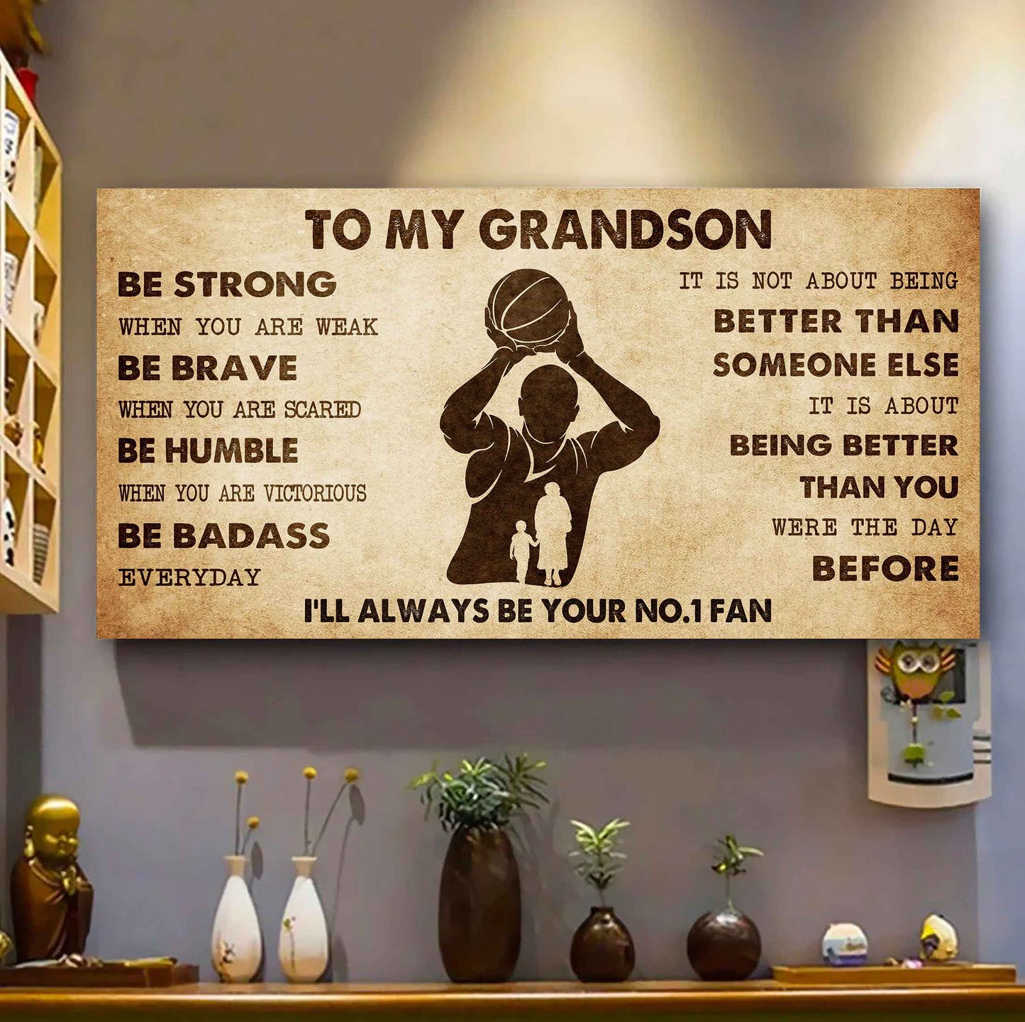 Personalized Sport Poster Canvas I'll Be Your No 1 Fan Grandma To Grandson - Be Strong When You Are Weak Be Badass Everyday