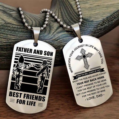 DRB Cross Double Sided Dog Tag Father And Son Best Friend For Life - Gift For Son Never Forget Your Way Back Home