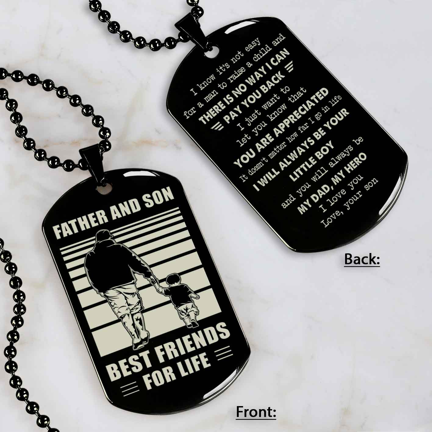 Customized Family Double Side Dog Tag Father And Son Best Friend For Life I Know It's Not Easy - I Will Always Be Your Little Boy Gift From Son To Dad Father's Day Gift