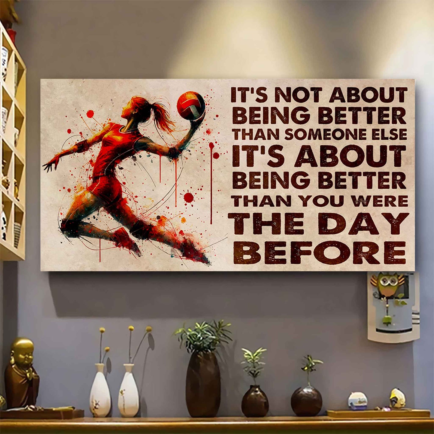 Water Color Woman Basketball Poster Canvas It Is Not About Being Better Than Someone Else Gift For Your Loving Woman