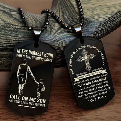 Knight Templar Double Sided Cross Dog Tag Call On Me Son - Gift For Son From Dad Your Way Back Home