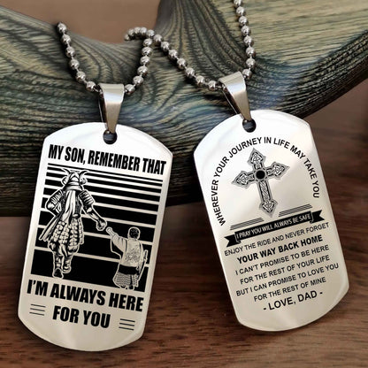 Knight Templar Cross Double Sided Dog Tag My Son Remember That - Gift For Son Enjoy The Ride Never Forget Your Way Back Home