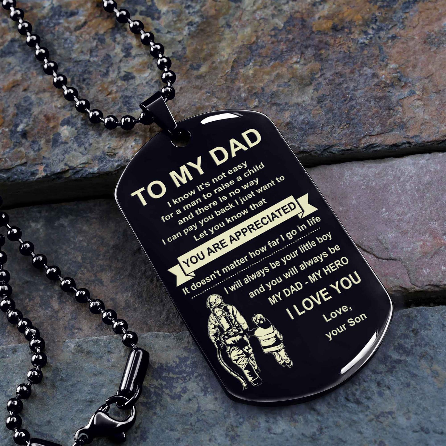 Biker One Side Dog Tag To My Dad I Know It's Not Easy - You Are My Hero Gift From Son To Dad Father's Day Gift