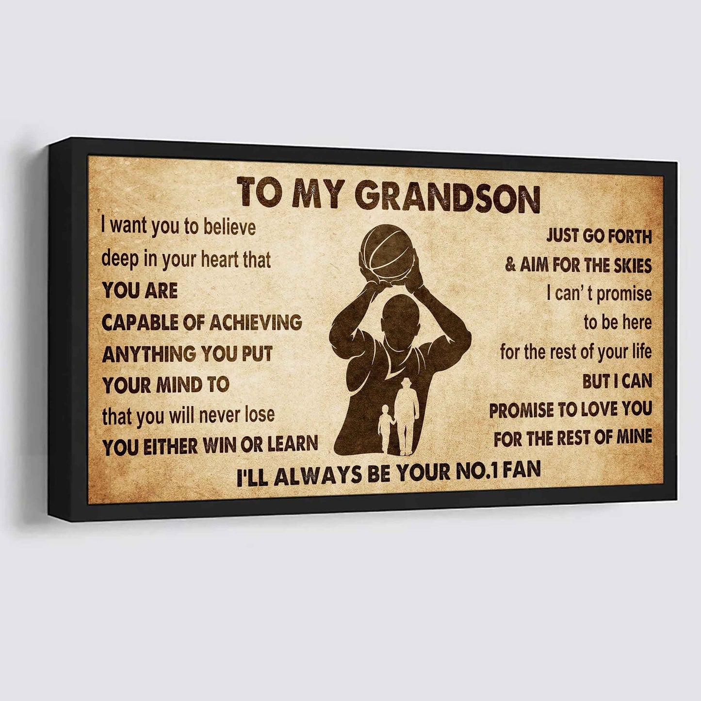 Personalized Sport Poster Canvas I'll Be Your No 1 Fan Grandpa To Grandson - You Will Never Lose You Either Win Or Learn