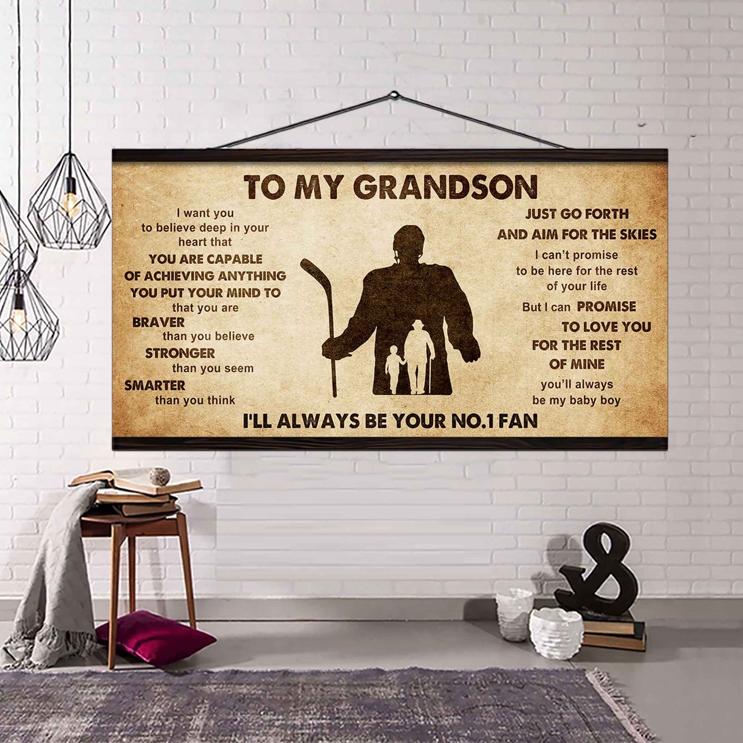 Personalized Sport Poster Canvas I'll Be Your No 1 Fan Grandpa To Grandson - That You Are Braver Than You Believe Just Go Forth