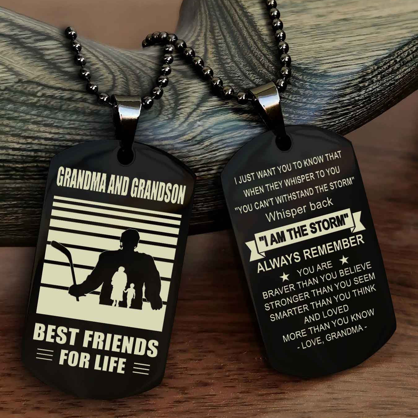 Sport Personalized Double Sided Dog Tag Grandpa And Grandson Best Friend For Life - Whisper Back I'm The Storm