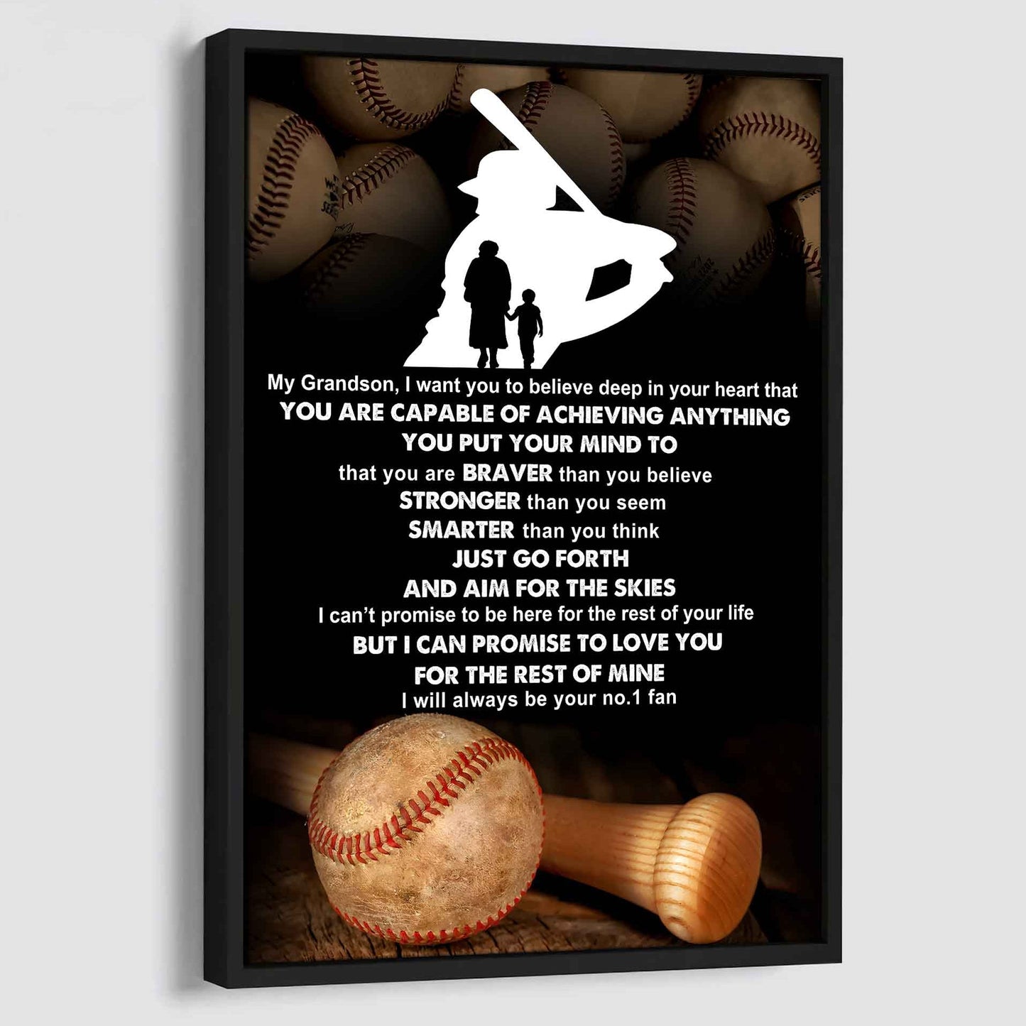 Baseball Poster Canvas Grandma To Grandson - That You Are Braver Than You Believe You Are Capable Of I Will Always Your No 1 Fan