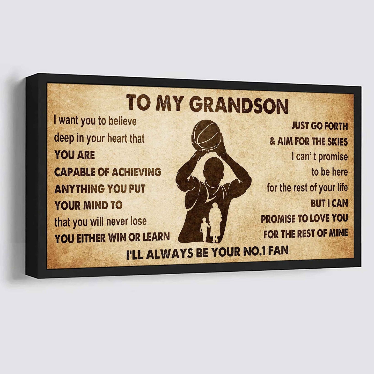 Personalized Sport Poster Canvas I'll Be Your No 1 Fan Grandma To Grandson - You Will Never Lose You Either Win Or Learn