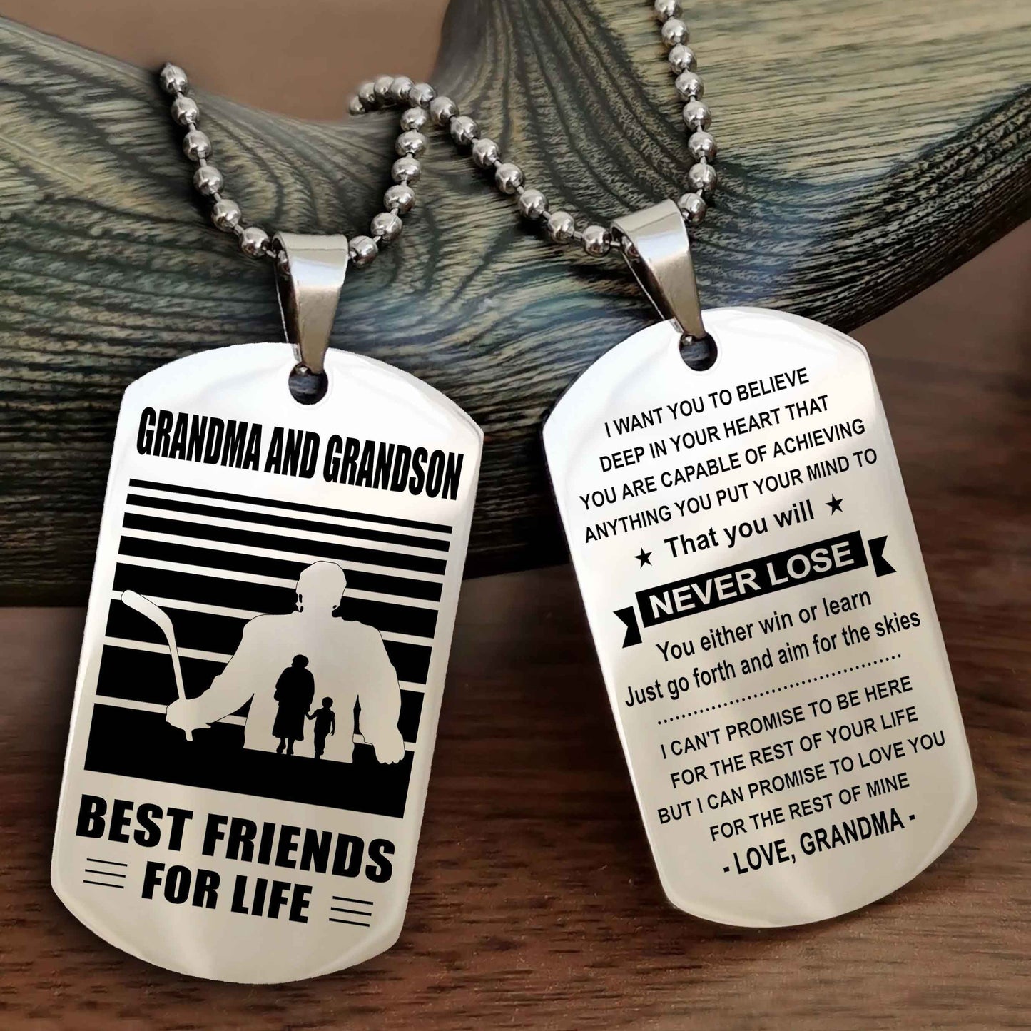 Sport Personalized Double Sided Dog Tag Grandpa And Grandson Best Friend For Life - You Will Never Lose You Either Win Or Learn