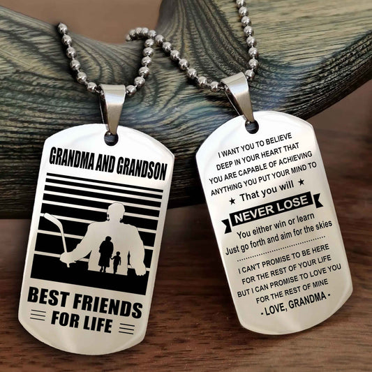 Sport Personalized Double Sided Dog Tag Grandpa And Grandson Best Friend For Life - You Will Never Lose You Either Win Or Learn