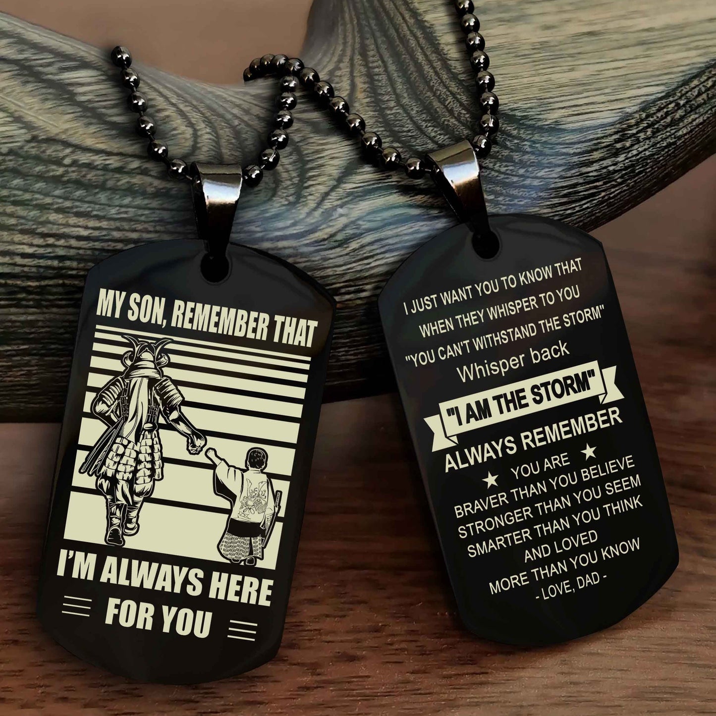 DRB Personalized Double Sided Dog Tag My Son Remember That I Will Always Here Whisper Back I Am The Storm