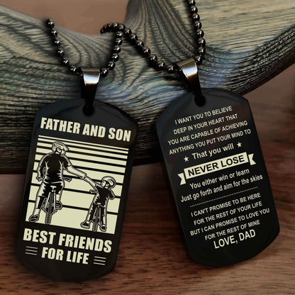DRB Personalized Double Sided Dog Tag Silver To My Son I Love You - You Will Never Lose You Either Win Or Learn From Dad To Son