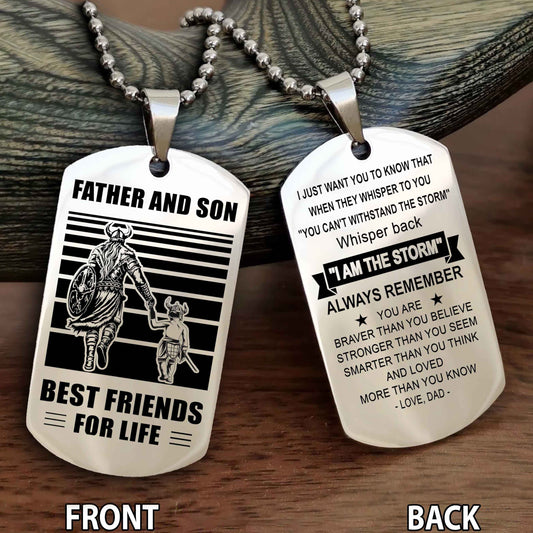 Viking Personalized Double Sided Dog Tag Silver To My Son I Love You - Whisper Back I'm The Storm