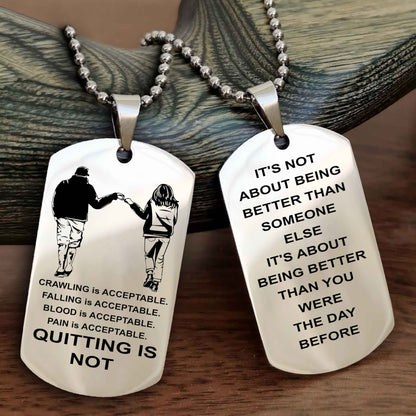 Spartan Double Sided Dog Tag Quiting Is Not It Is About Being Better Than You Were The Day Before