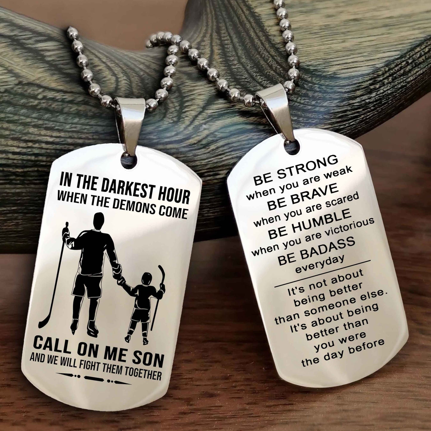 DRB Double Sided Dog Tag Call On Me Son - Gift For Son From Dad Be Strong When You Are Weak Be Badass Everyday