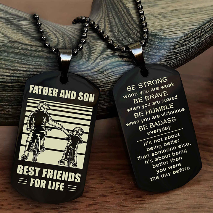 DRB Personalized Double Sided Dog Tag Silver To My Son I Love You - Be Strong When You Are Weak Gift From Dad To Son