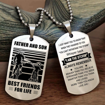 Viking Personalized Double Sided Dog Tag Silver To My Son I Love You - Whisper Back I'm The Storm