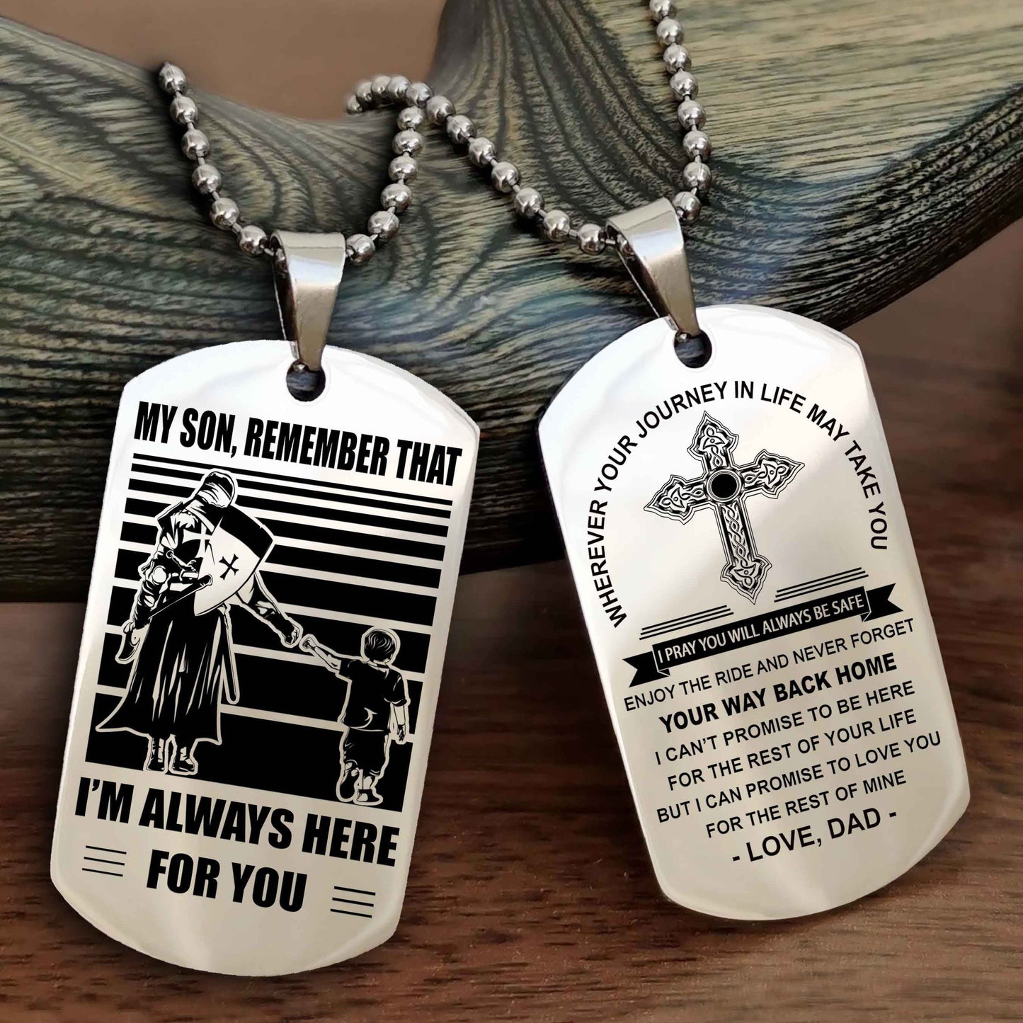 DRB Cross Double Sided Dog Tag My Son Remember That - Gift For Son Enjoy The Ride Never Forget Your Way Back Home