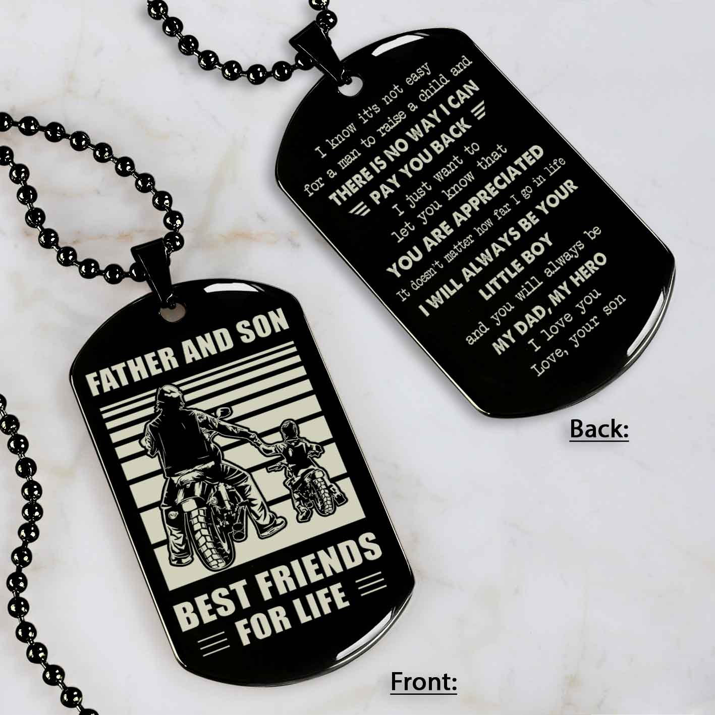 Customized Family Double Side Dog Tag Father And Son Best Friend For Life I Know It's Not Easy - I Will Always Be Your Little Boy Gift From Son To Dad Father's Day Gift