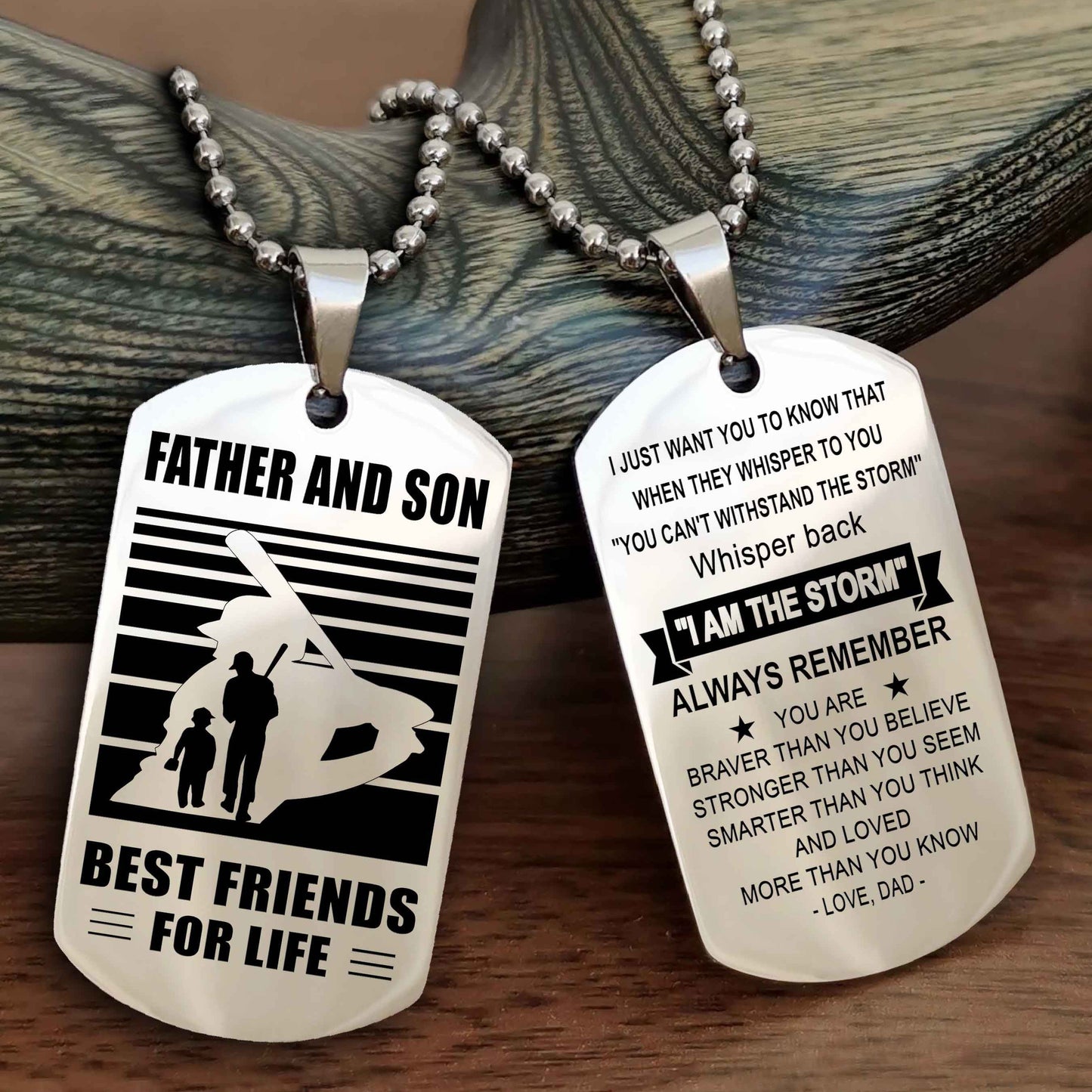 Sport Personalized Double Sided Dog Tag Father And Son Best Friend For Life - Whisper Back I'm The Storm
