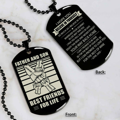 Family Fist Bump Team 4 Personalized Double Sided Dog Tag Father  And Son Best Friends For Life - Message on the back side