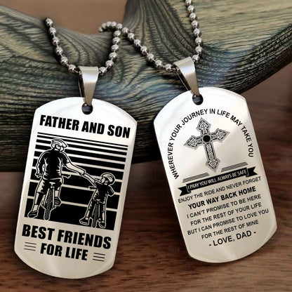 DRB Cross Double Sided Dog Tag Father And Son Best Friend For Life - Gift For Son Never Forget Your Way Back Home