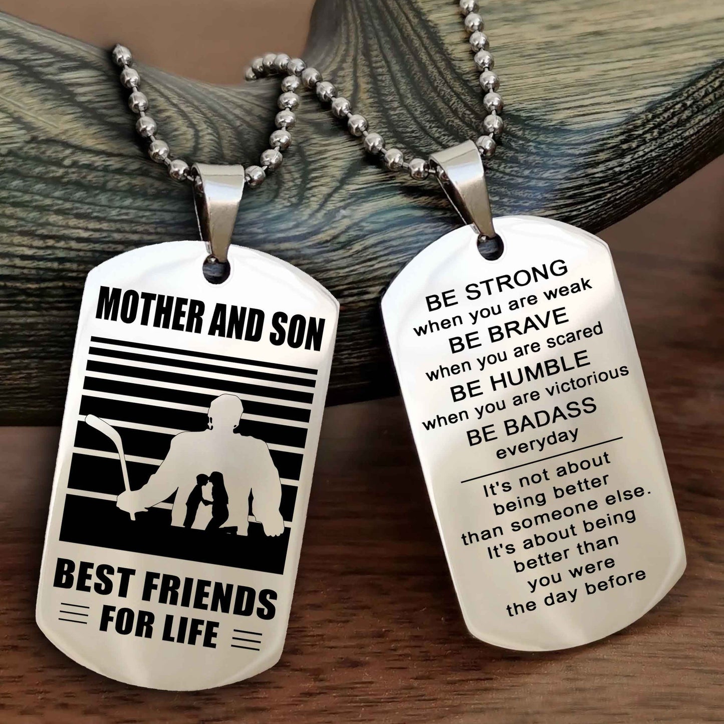 Sport Personalized Double Sided Dog Tag Father And Son Best Friend For Life - Be Strong When You Are Weak Be Badass Everyday