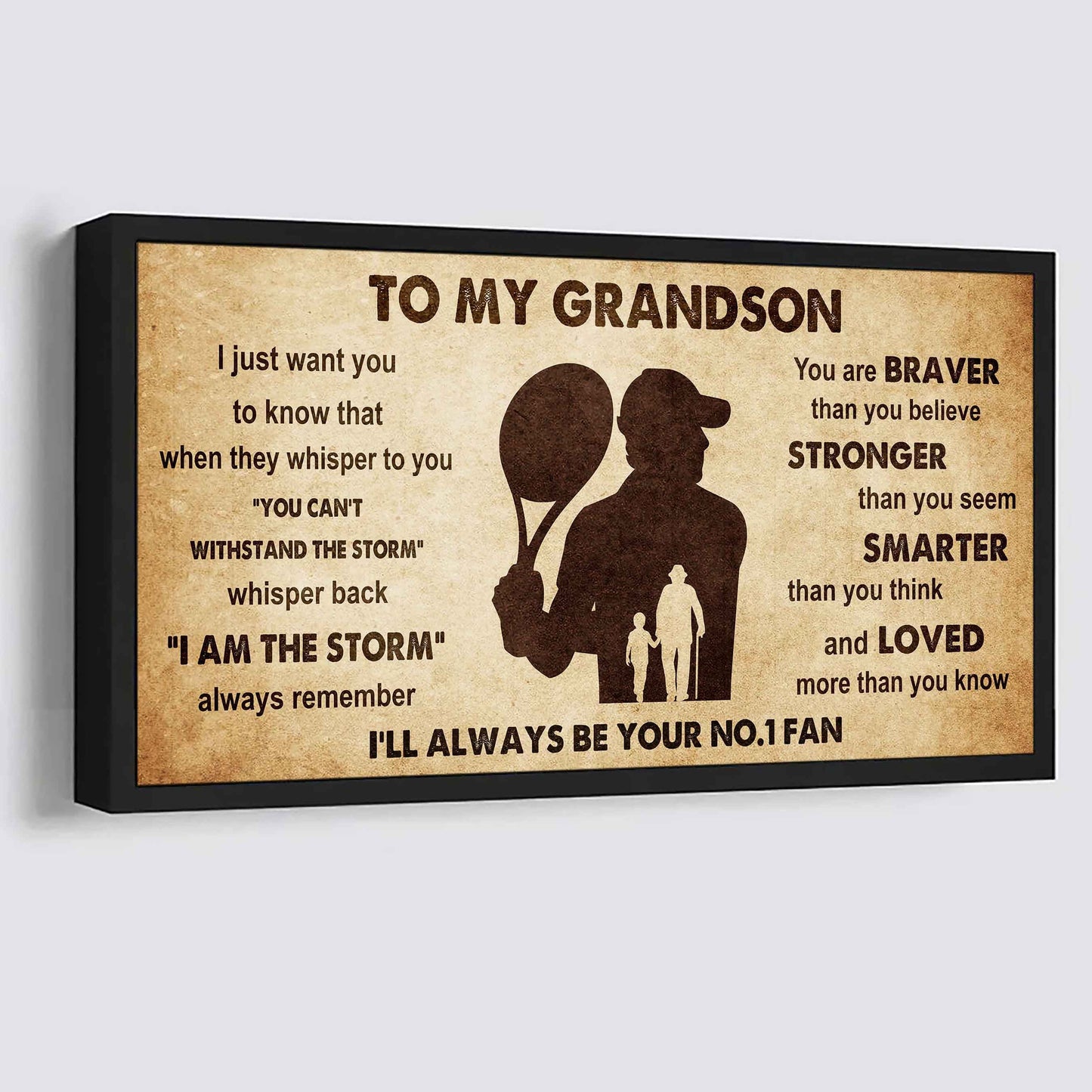 Personalized Sport Poster Canvas I'll Be Your No 1 Fan Grandpa To Grandson - Whisper Back I'm The Storm