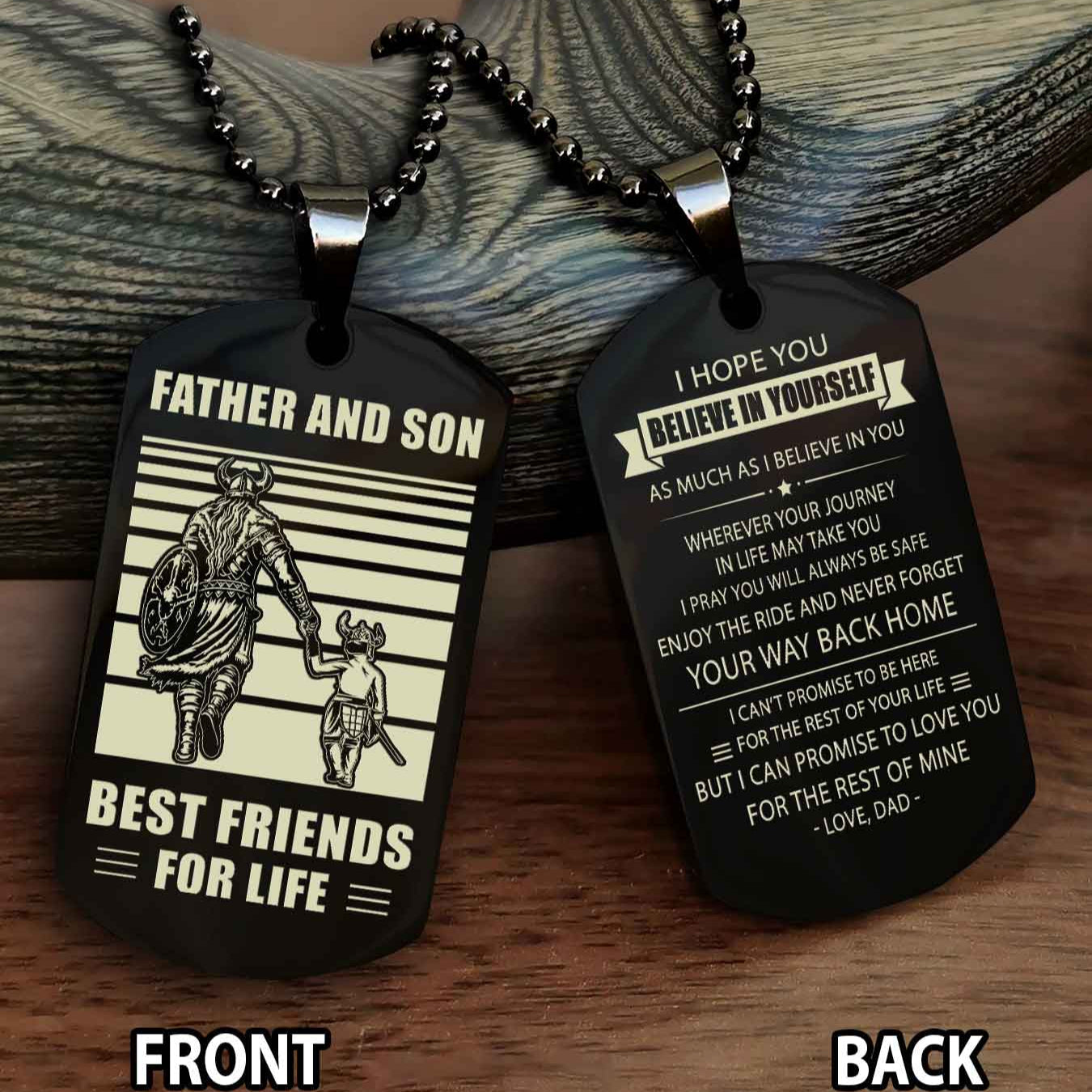 Viking Personalized Double Sided Dog Tag Silver To My Son I Love You - Enjoy The Ride And Never Forget Your Way Back Home From