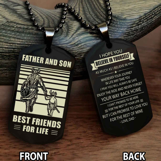 Viking Personalized Double Sided Dog Tag Black To My Son I Love You - Enjoy The Ride And Never Forget Your Way Back Home From
