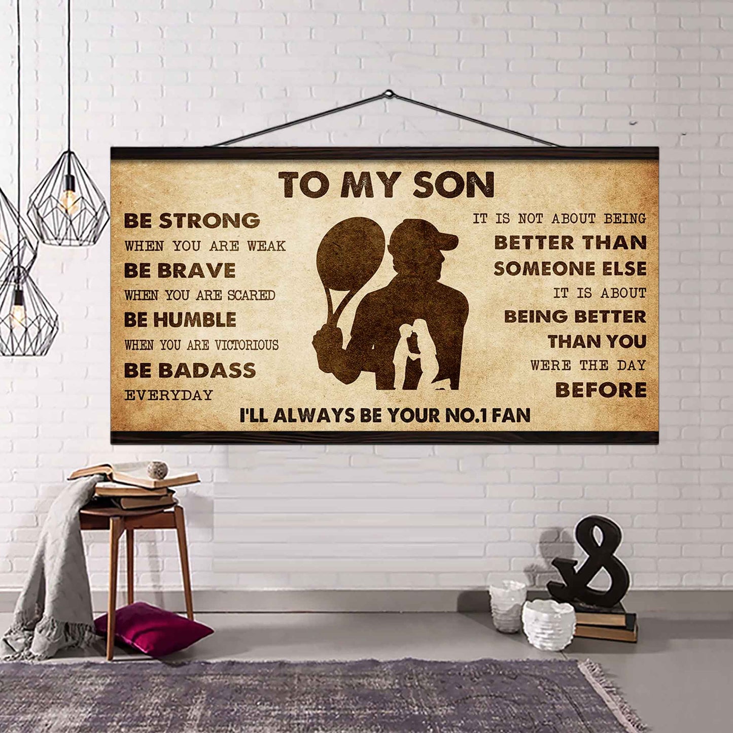 Personalized Sport Poster Canvas I'll Be Your No 1 Fan Mom To Son - Be Strong When You Are Weak Be Badass Everyday