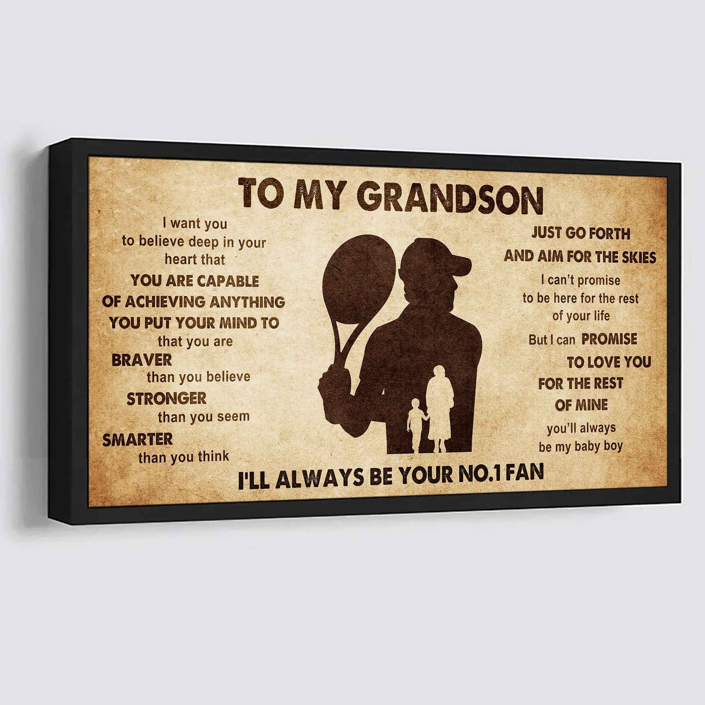 Personalized Sport Poster Canvas I'll Be Your No 1 Fan Grandma To Grandson - That You Are Braver Than You Believe Just Go Forth