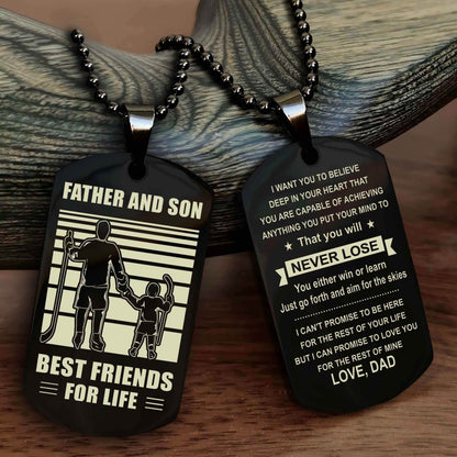 Viking Personalized Double Sided Dog Tag Silver To My Son I Love You - You Will Never Lose You Either Win Or Learn From Dad To Son