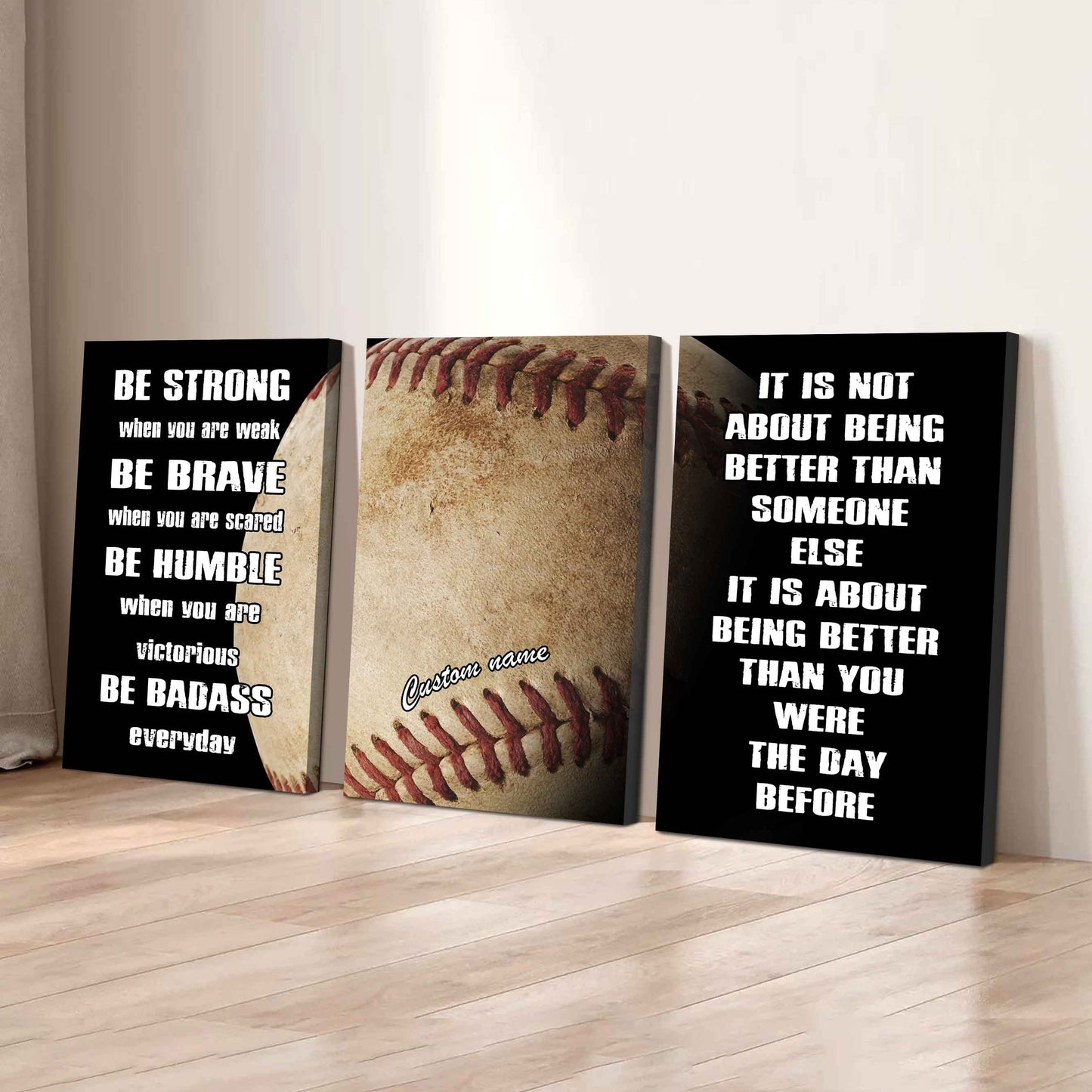 3-Piece Motivational Baseball Canvas Wall Art Set