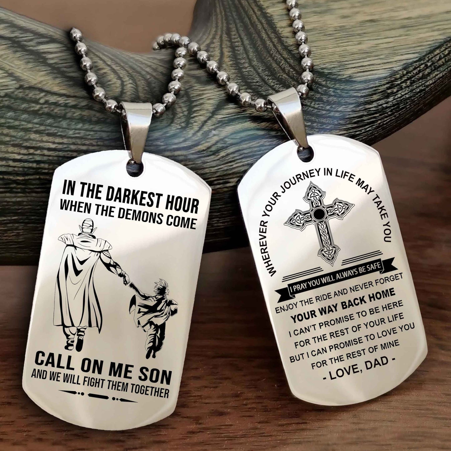 Knight Templar Double Sided Cross Dog Tag Call On Me Son - Gift For Son From Dad Your Way Back Home