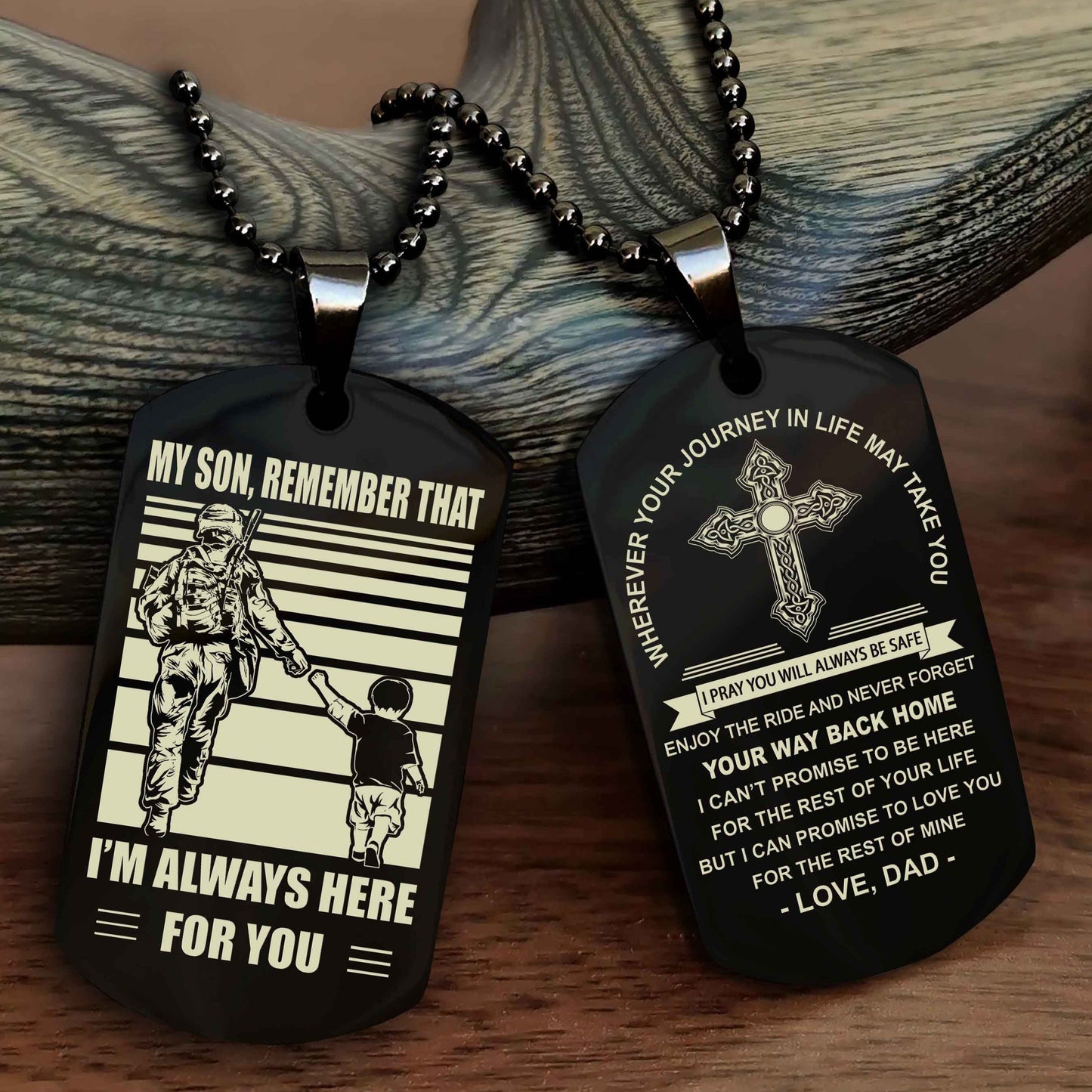 Knight Templar Cross Double Sided Dog Tag My Son Remember That - Gift For Son Enjoy The Ride Never Forget Your Way Back Home