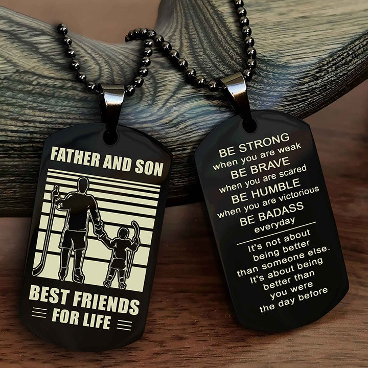 DRB Personalized Double Sided Dog Tag Silver To My Son I Love You - Be Strong When You Are Weak Gift From Dad To Son
