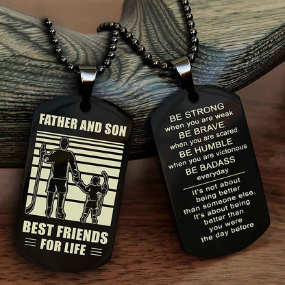 Cowboy Personalized Double Sided Dog Tag To My Son I Love You - Be Strong When You Are Weak Gift From Dad To Son